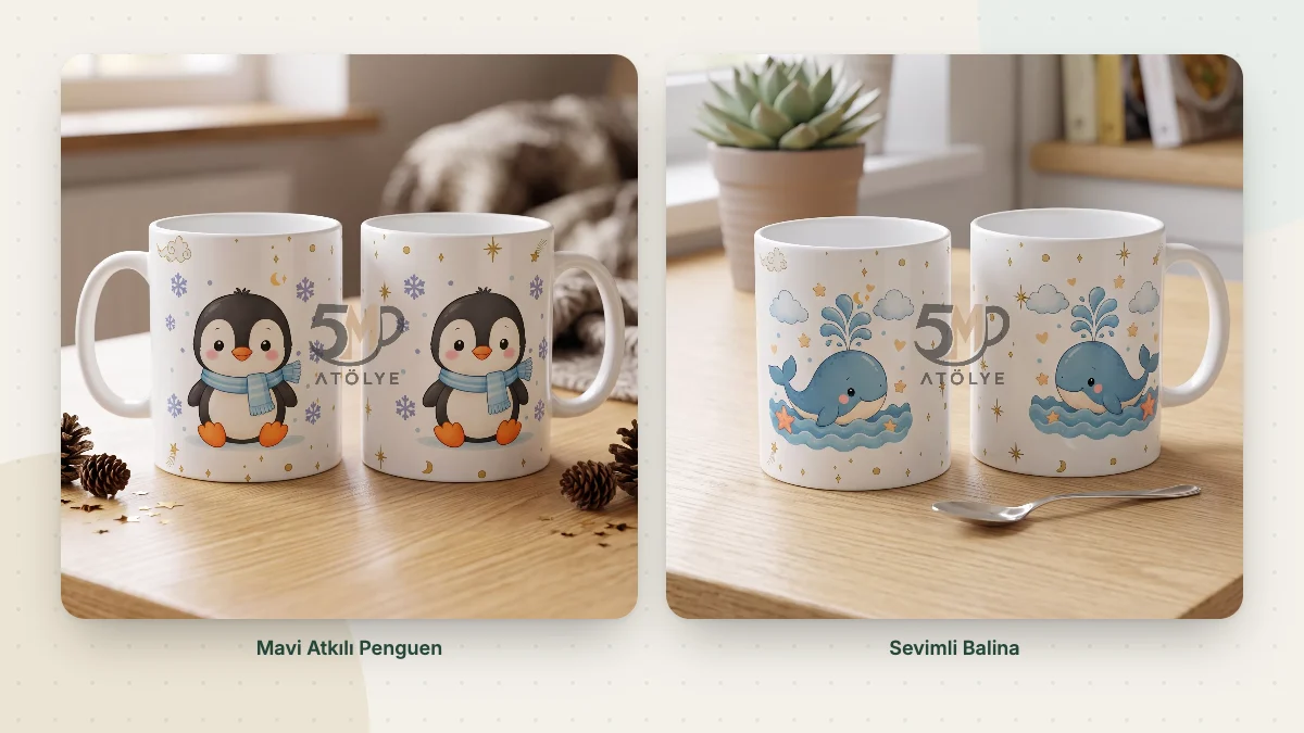 Penguen ve balina süt kupaları