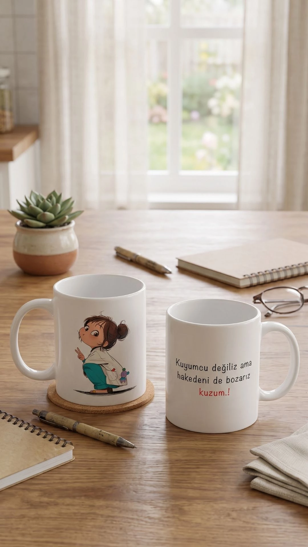 Atarlı Kız Karikatürlü Kupa Bardak