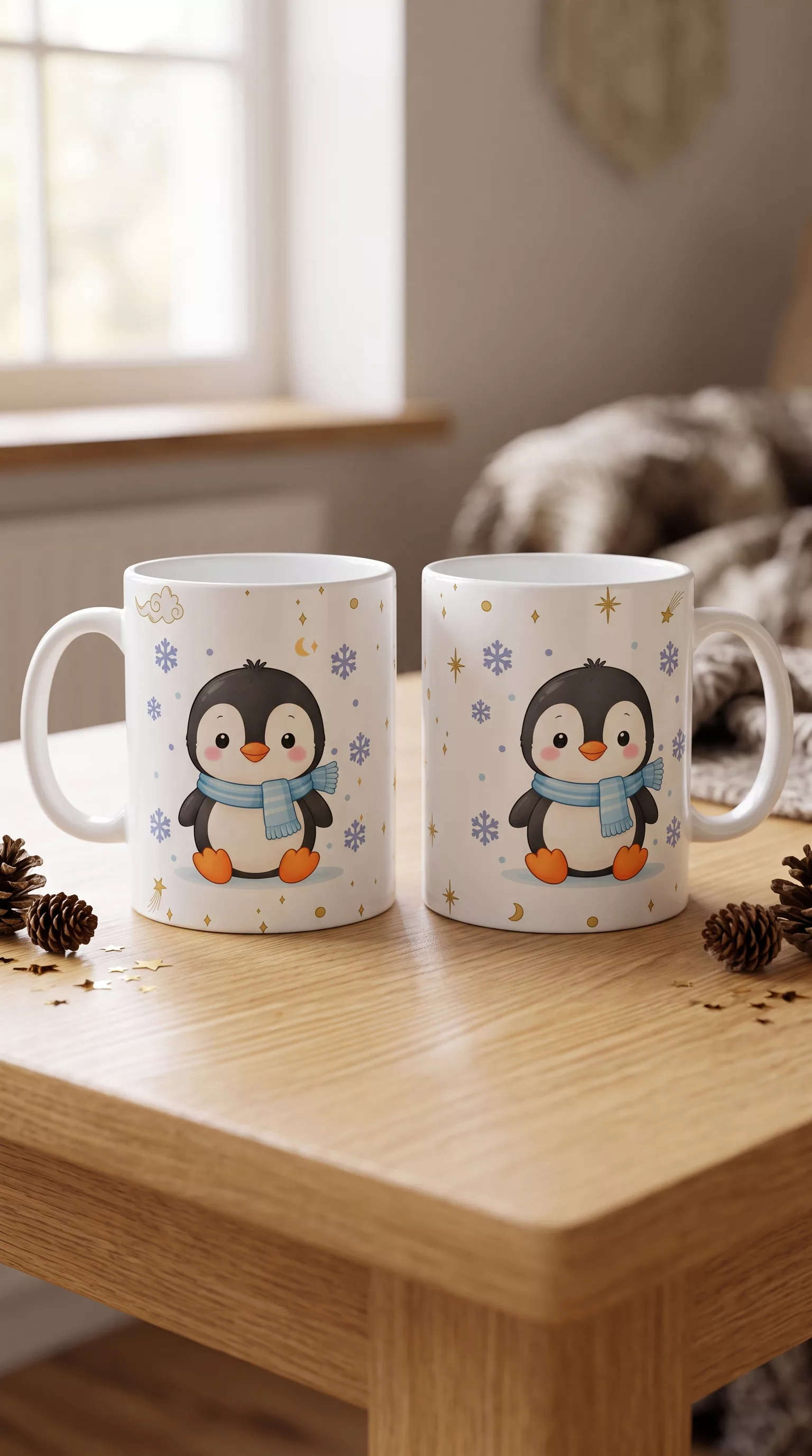 Süt Kupası - Mavi Atkılı Sevimli Penguen
