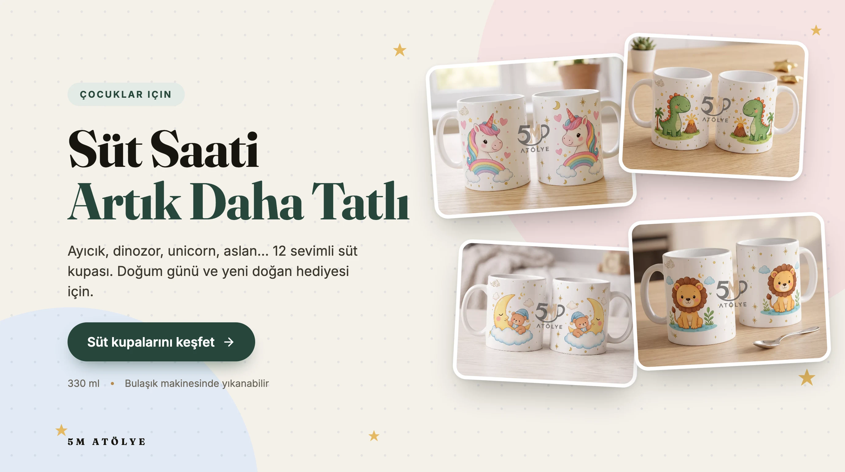 Süt saati artık daha tatlı — çocuklar için süt kupaları